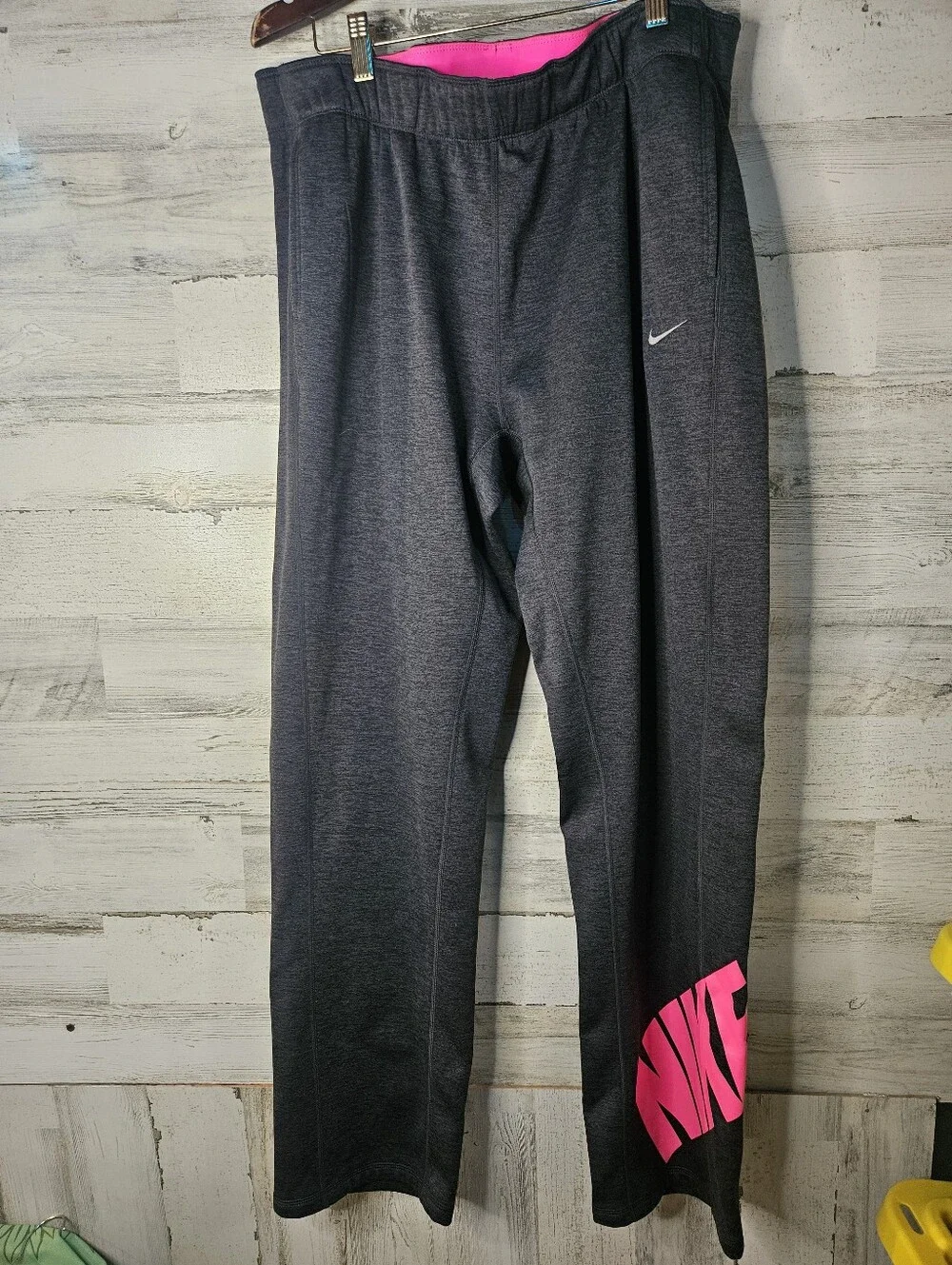 Nike Wide Leg Gray Pink Sweatpants Womens XL Zip Bottom EUC